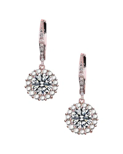 Genevive 14k Rose Gold Plated Silver Cz Drop Earring In Pink