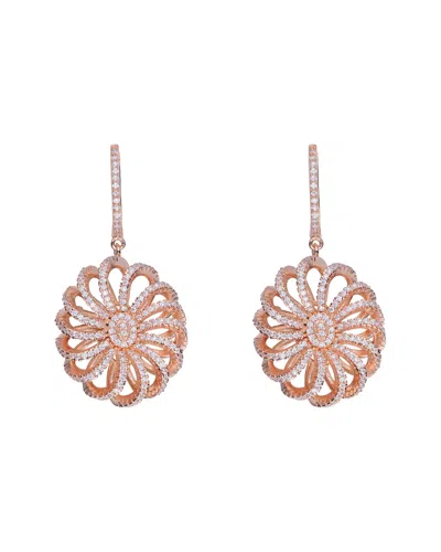 Genevive 14k Rose Gold Vermeil Cz 3d Flower Earrings