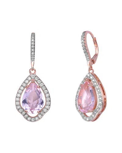 Genevive 14k Rose Gold Vermeil Cz Drop Earrings In Pink