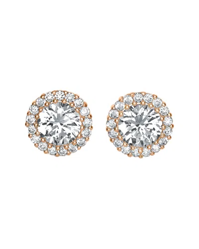Genevive 14k Rose Gold Vermeil Cz Halo Studs