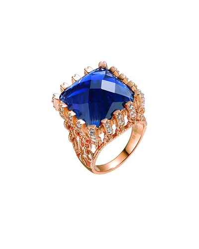 Genevive 14k Rose Gold Vermeil Cz Ring In Blue