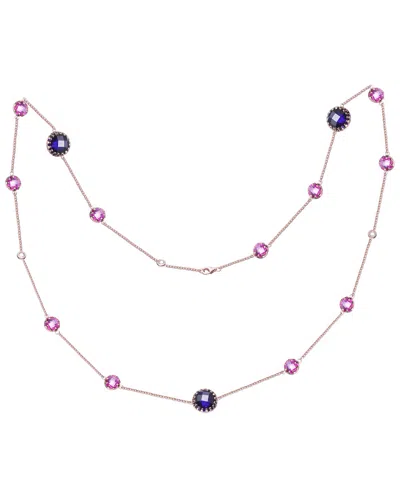 Genevive 14k Rose Gold Vermeil Cz Station Necklace In Purple