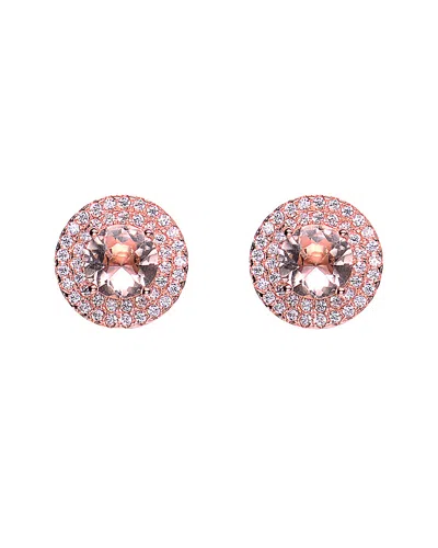 Genevive 14k Rose Gold Vermeil Cz Studs In Pink