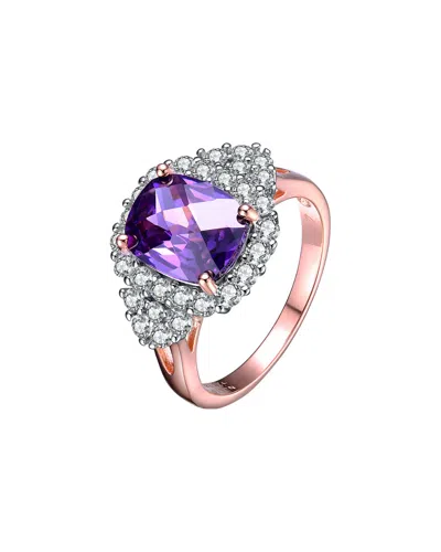 Genevive 14k Rose Over Silver Cz & Amethyst Ring