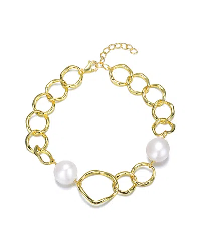 Genevive 18k Over Silver 11mm Freshwater Pearl Bracelet In Gold
