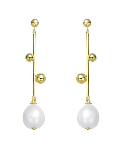 Genevive 18k Over Silver 12mm Freshwater Pearl Earrings In Gold