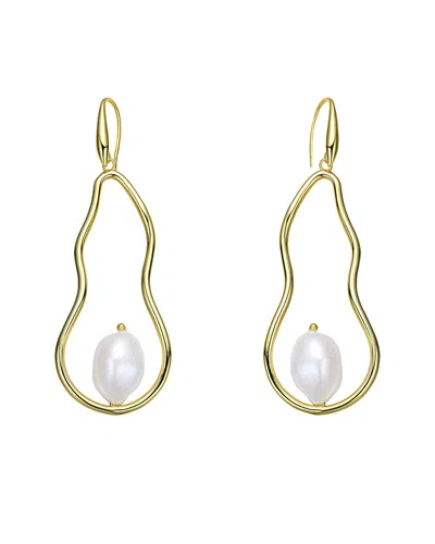 Genevive 18k Over Silver 12mm Freshwater Pearl Earrings In Gold