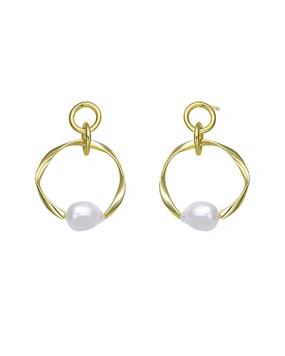 Genevive 18k Over Silver 13mm Freshwater Pearl Earrings In Gold