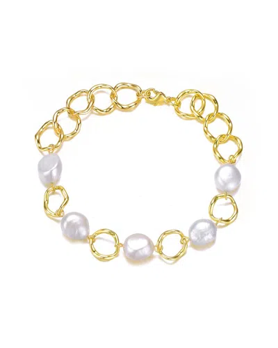 Genevive 18k Over Silver 8-9mm Pearl Bracelet In Gold