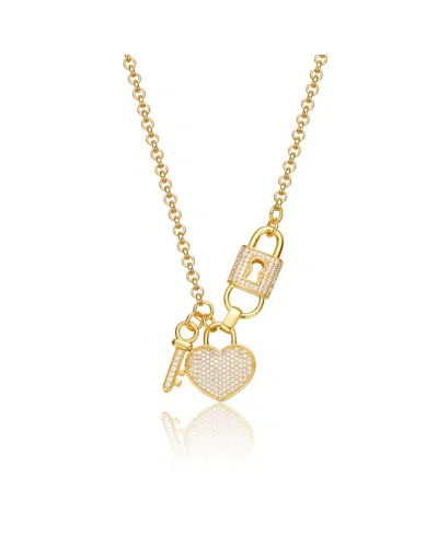Genevive 18k Over Silver Cz Heart Necklace In Gold
