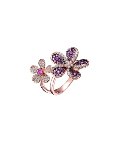 Genevive 18k Rose Gold Vermeil Cz Floral Ring In Purple