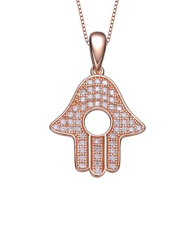Genevive 18k Rose Gold Vermeil Cz Love Pendant In Pink