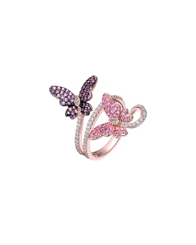 Genevive 18k Rose Gold Vermeil Cz Modern Ring In Pink