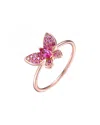 Genevive Sterling Silver Rose Gold Plated Ruby Cubic Zirconia Butterfly Ring