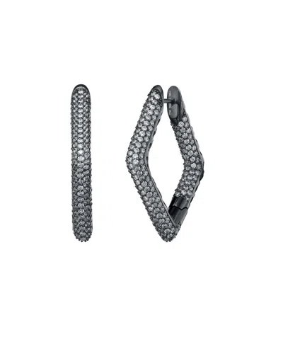 Genevive Black Plated Over Silver Cz Geometric Hoop Earrings