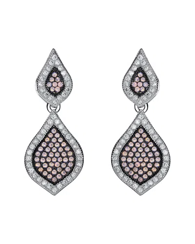 Genevive Black Silver Cz Earrings