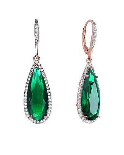 Genevive Cz Pear Pop Of Color Drop Earring In Green