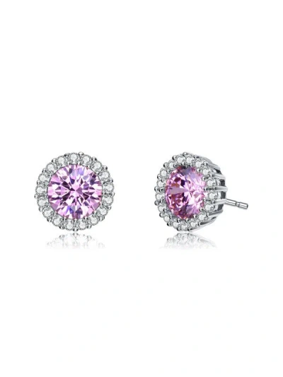 Genevive Elegant Simulated Diamond Stud Earrings In Pink