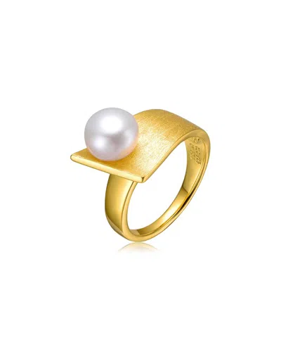 Genevive Genuine Freshwater Pearl Linear Ring In Gold