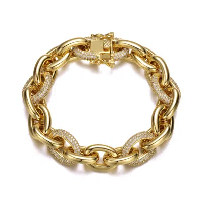 Genevive Jewelry Rachel Glauber Gold Plated With Cubic Zirconia Chunky Tubular Oval Cable Chain Bracelet For Men