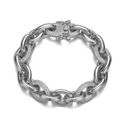 Genevive Jewelry Rachel Glauber White Gold Plated With Cubic Zirconia Chunky Tubular Oval Cable Chain Bracelet For Me