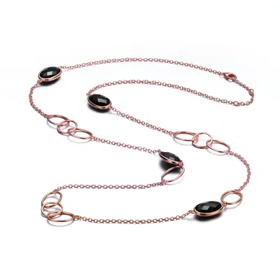 Genevive Jewelry Women's Black / Rose Gold Sterling Silver Black Oval Cubic Zirconia Necklace In Multi