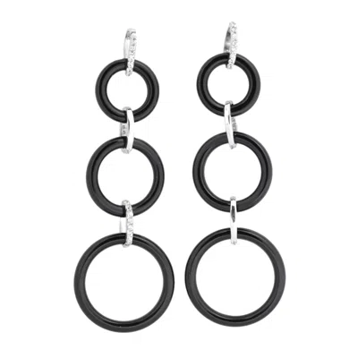 Genevive Jewelry Women's Black / Silver Cubic Zirconia Sterling Silver White Gold Plated Triple Black Circle Earrings In Multi