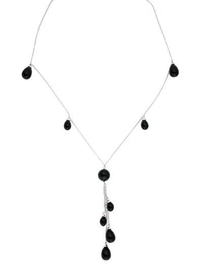 Genevive Jewelry Women's Black / Silver Sterling Silver Black Cubic Zirconia Necklace In Multi
