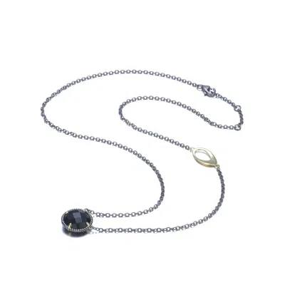 Genevive Jewelry Women's Black / Silver Sterling Silver Large Black Cubic Zirconia Necklace In Multi
