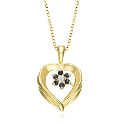 Genevive Jewelry Women's Black / White / Gold Sterling Silver Black And White Cubic Zirconia Heart Pendant In Multi