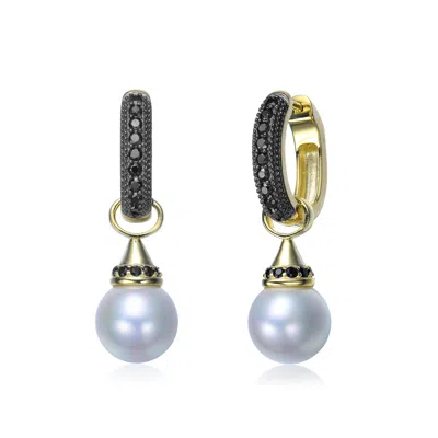 Genevive Jewelry Women's Black / White / Gold Yellow Gold Plated White Pearl Drop Earrings In Multi