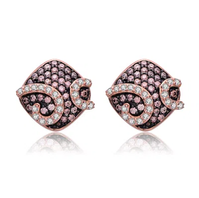 Genevive Jewelry Women's Black / White Gv Sterling Silver With Clear Cubic Zirconia Square Stud Earrings In Multi