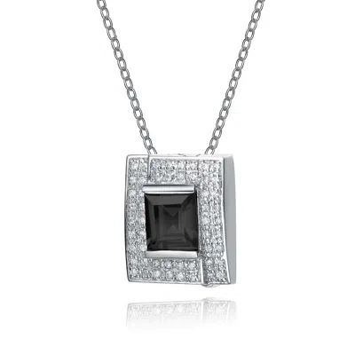 Genevive Jewelry Women's Black / White / Silver Sterling Silver Black Cubic Zirconia Accent Pendant Necklace In Multi