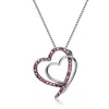 Genevive Jewelry Women's Black / White / Silver Sterling Silver Black Cubic Zirconia Double Heart Necklace In Multi