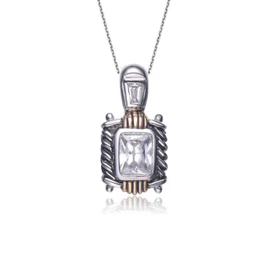 Genevive Jewelry Women's Black / White / Silver Sterling Silver Cubic Zirconia Crest Necklace In Multi