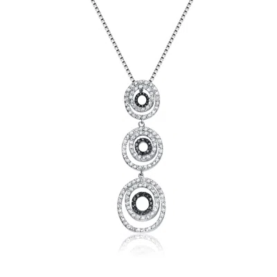 Genevive Jewelry Women's Black / White / Silver Sterling Silver Cubic Zirconia Triple Circle Necklace In Multi