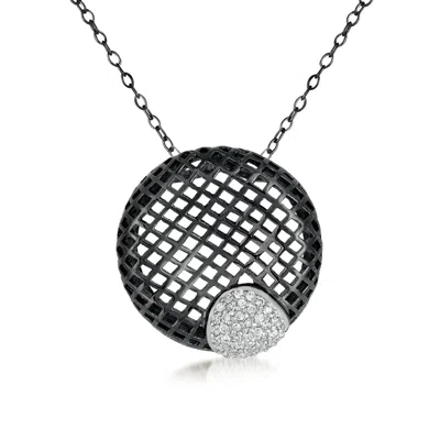 Genevive Jewelry Women's Black / White Sterling Silver Black Overlay Clear Cubic Zirconia Net Round Necklace In Multi