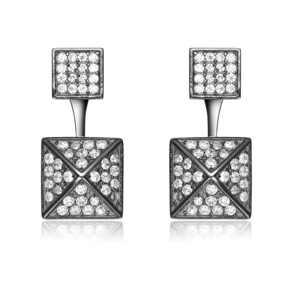 Genevive Jewelry Women's Black / White Sterling Silver Black Plated Cubic Zirconia Multiple Square Jacket Earrings