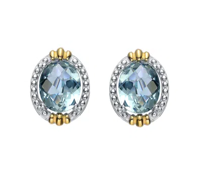 Genevive Jewelry Women's Blue / Silver / Gold Cz Sterling Silver Blue Topaz Oval Earrings In Multi