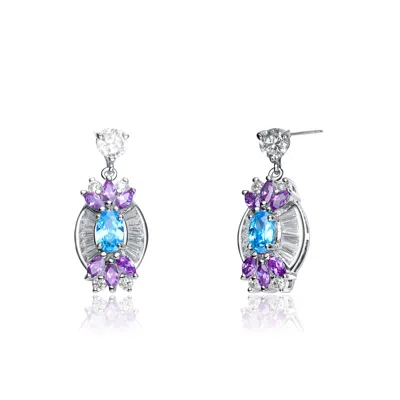 Genevive Jewelry Women's Blue / Silver / Purple Sterling Silver Cubic Zirconia Dual Color Teardrop Earrings In Multi