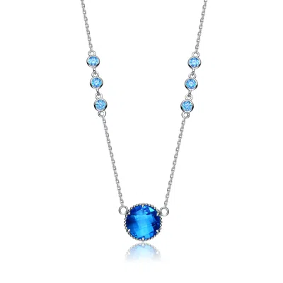 Genevive Jewelry Women's Blue / Silver Sterling Silver Large Blue Cubic Zirconia Necklace In Multi