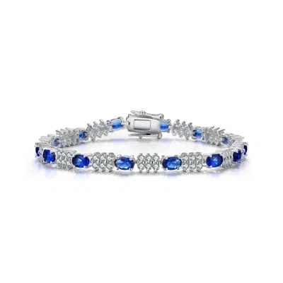 Genevive Jewelry Women's Blue / White Rachel Glauber Classic White Gold Plated Tennis Bracelet In Multi