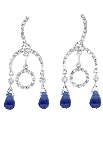 Genevive Jewelry Women's Blue / White / Silver Sterling Sapphire Cubic Zirconia Drop Earrings In Multi