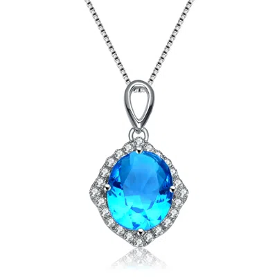 Genevive Jewelry Women's Blue / White / Silver Sterling Silver Blue Cubic Zirconia Pendant Necklace In Multi