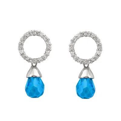 Genevive Jewelry Women's Blue / White / Silver Sterling Silver Blue Topaz Cubic Zirconia Teardrop Earrings In Multi