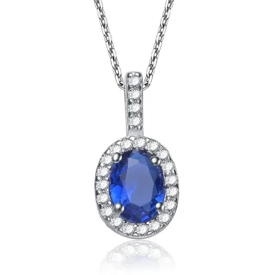Genevive Jewelry Women's Blue / White / Silver Sterling Silver Cubic Zirconia Blue Cubic Zirconia Oval Necklace In Multi