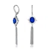 Genevive Jewelry Women's Blue / White / Silver Sterling Silver Deep Blue Cubic Zirconia Tassel Earrings In Multi