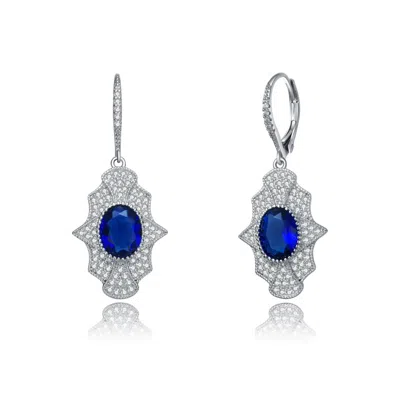 Genevive Jewelry Women's Blue / White / Silver Sterling Silver Sapphire Cubic Zirconia Embelish Leverback Earrings In Multi