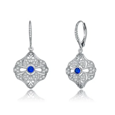 Genevive Jewelry Women's Blue / White / Silver Sterling Silver Sapphire Cubic Zirconia Wreath Drop Earrings In Neutral