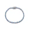 Genevive Jewelry Women's Blue / White Sterling Silver Light Blue Cubic Zirconia Oval Tennis Style Bracelet In Multi